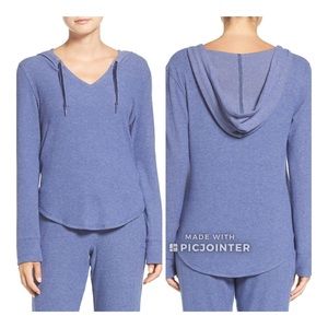 MAKE + MODEL Ribbed Hoodie Marlin Blue XS Pullover Hooded Fleece Velvet